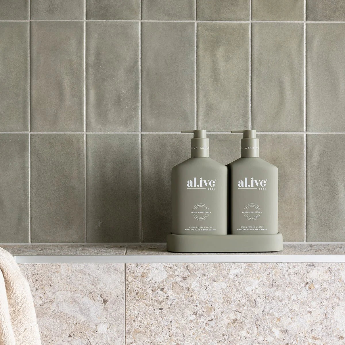 Al.ive Body | Wash & Lotion Duo + Tray - Green Pepper & Lotus
