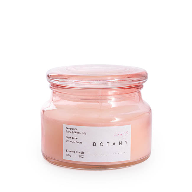 Botany Scented Candle Jar | Pink Rose & Water Lily | 150g - Chatsworth Flowers